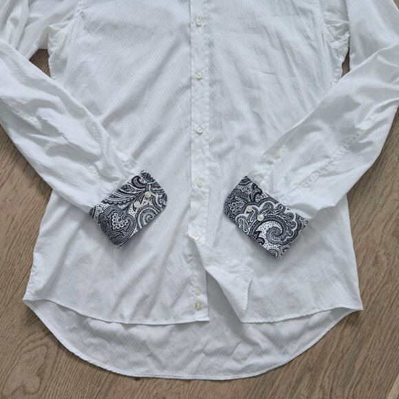 Etro SPA Contrast Paisley Collar & Cuffs Dress Shirt – Size 39 (US M), White - Picture 6 of 11